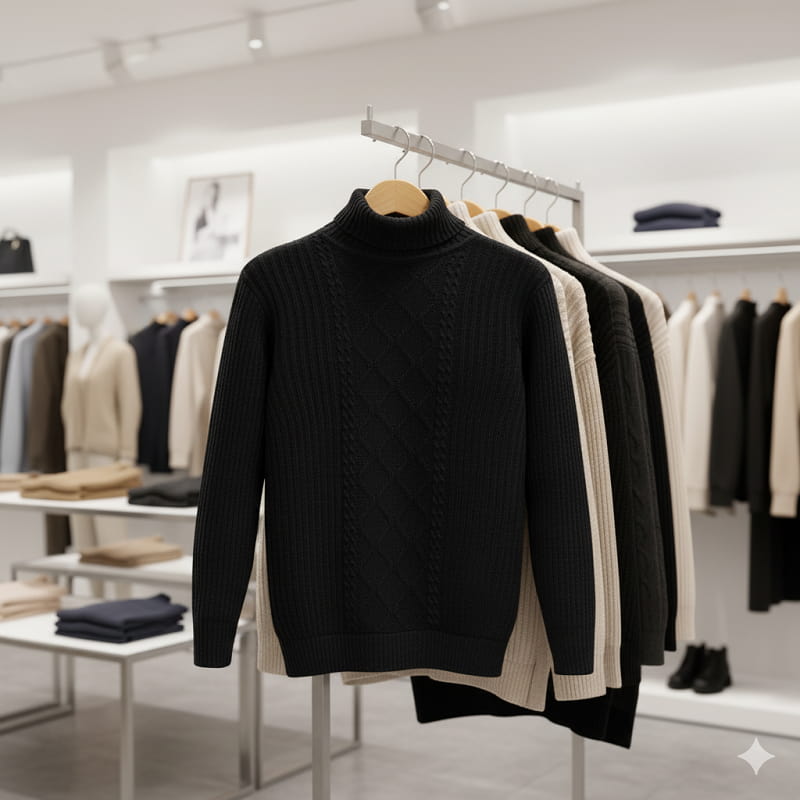 پلیوربافت مردانه مشکی یقه اسکی مدل Hakan